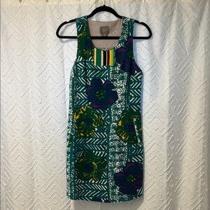 Anthropologie Teal and Purple Floral Midi Dress